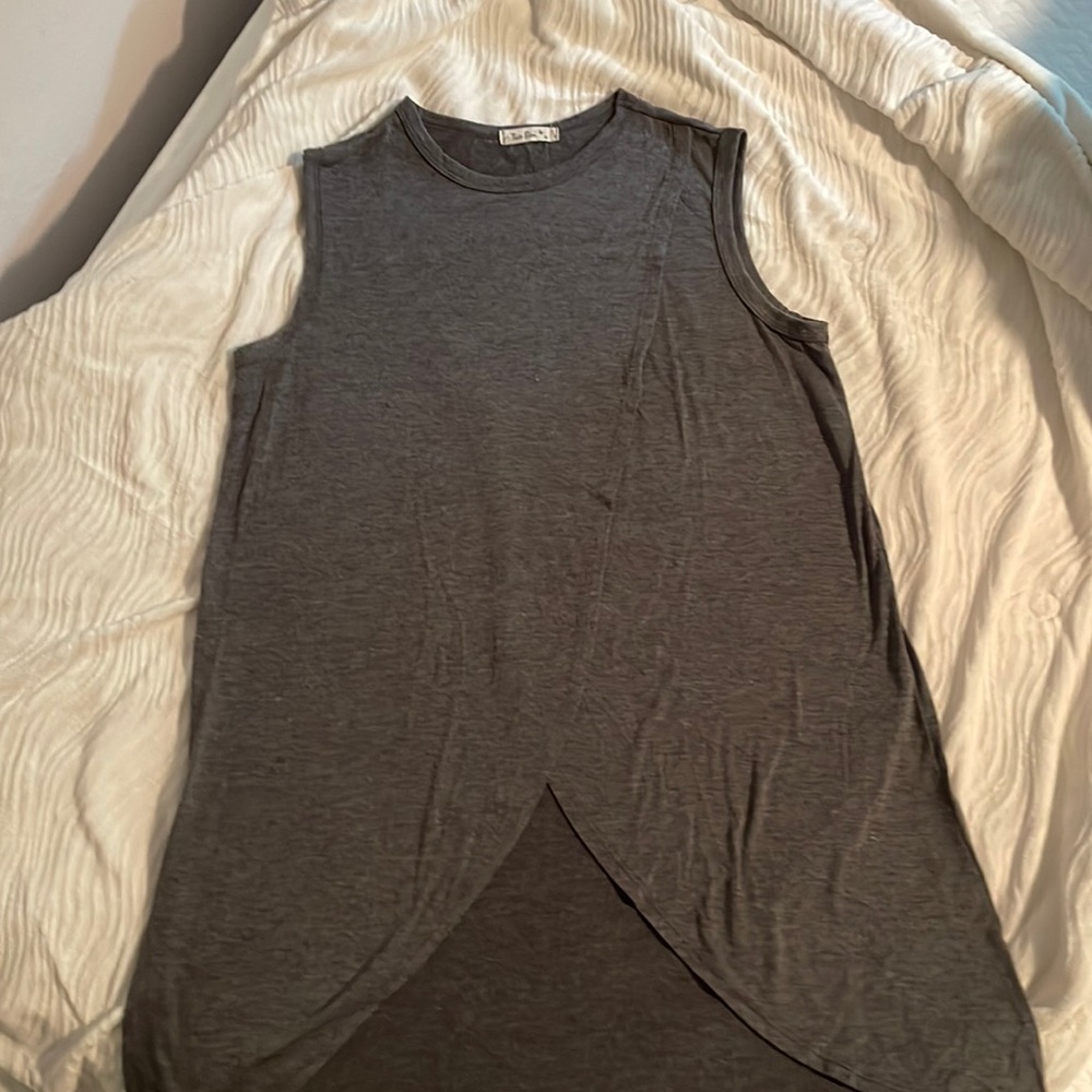 Dark gray, long asymmetrical tank